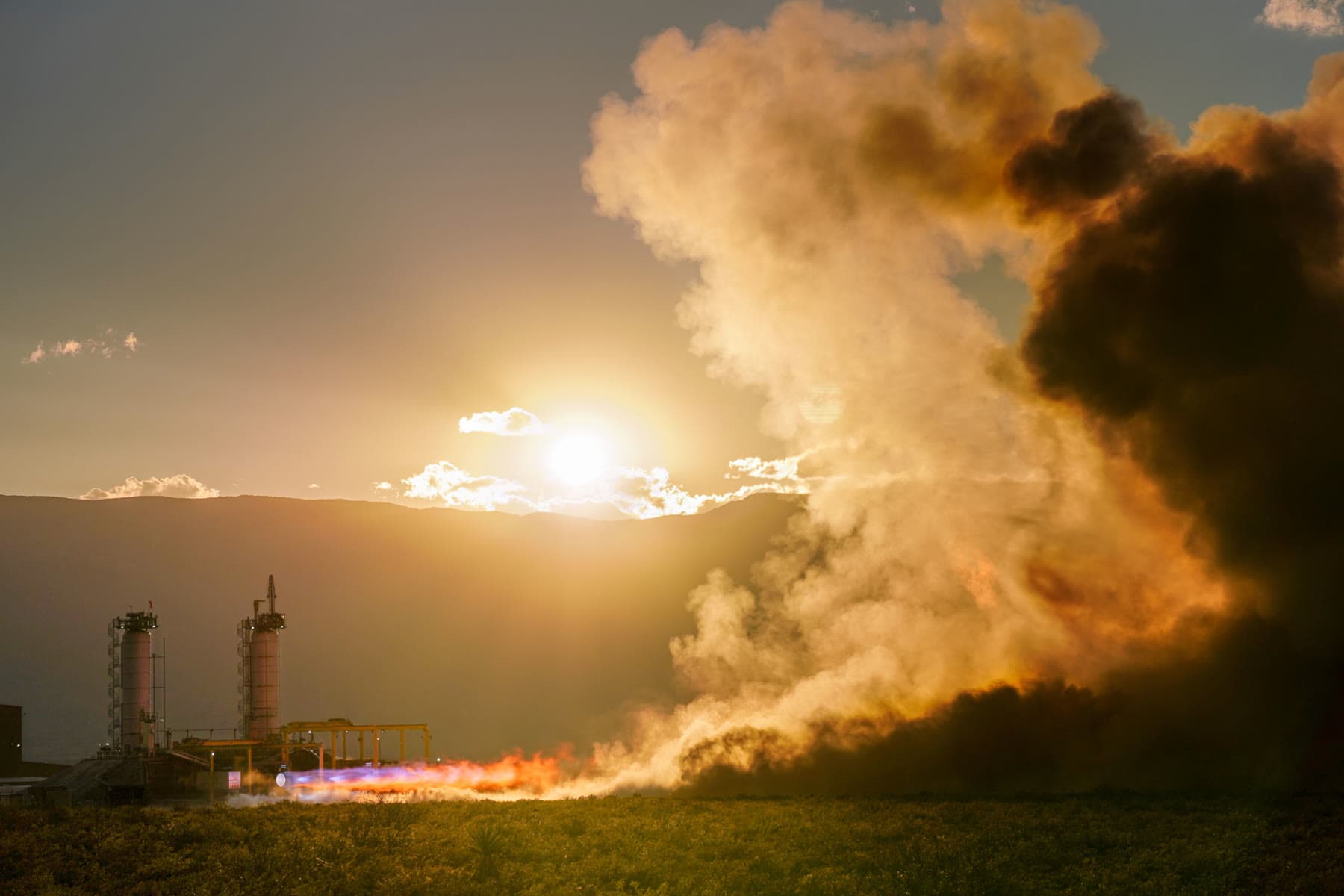 A Blue Origin BE-4 engine firing during a test.